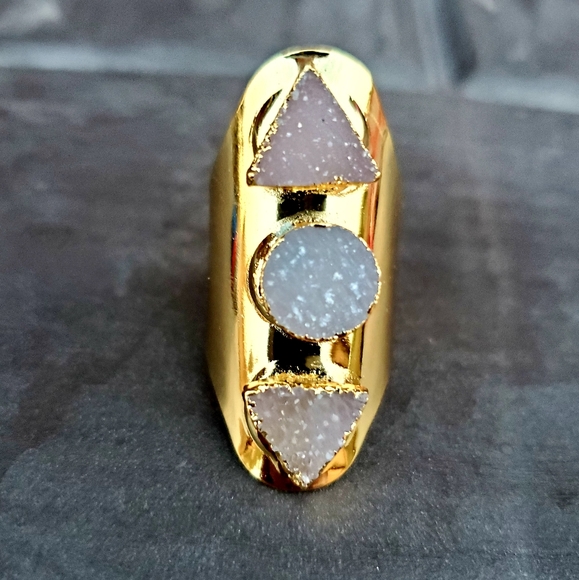 New Unique Titanium Druzy Adjustable Gold Ring. - Picture 11 of 16